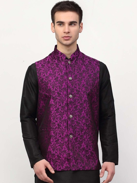 

Jompers Men Purple Woven Design Nehru Jacket