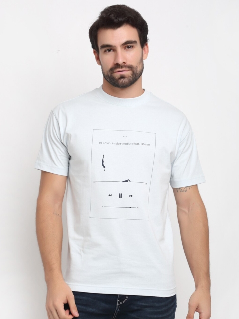 Bhaane Men Blue & Black Printed Cotton Loose T-shirt
