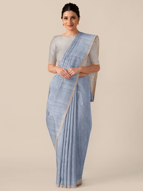 

Taneira Grey & Pink Woven Design Zari Pure Silk Tussar Saree