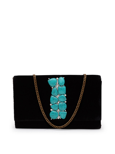 

PRACCESSORII Black & Blue Embellished Foldover Clutch