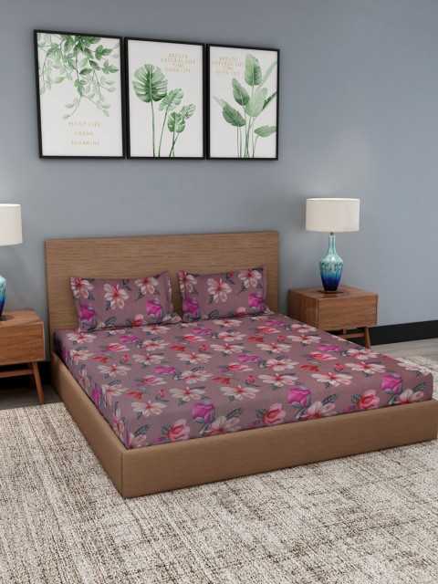 

NEUDIS Mauve & Pink Floral 180 TC King Bedsheet with 2 Pillow Covers