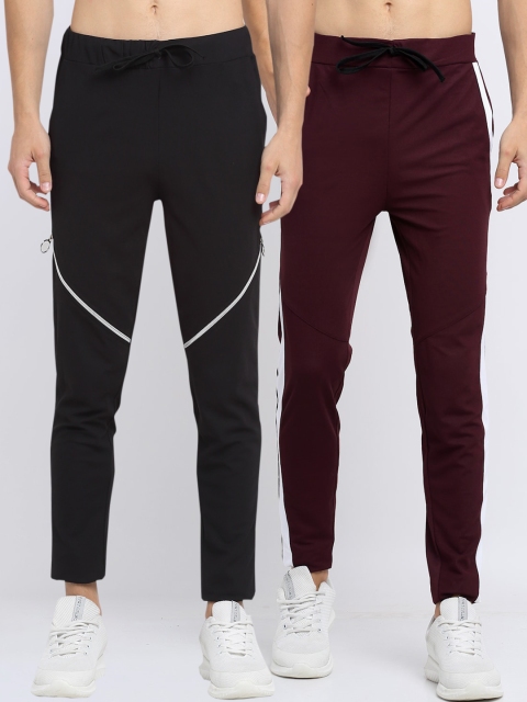 

NEUDIS Men Pack Of 2 Solid Slim-Fit Track Pants, Maroon