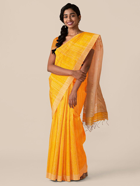 

Taneira Yellow Striped Pure Silk Tussar Saree
