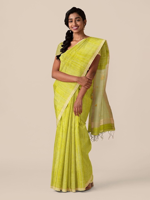 

Taneira Green Striped Zari Pure Silk Tussar Saree