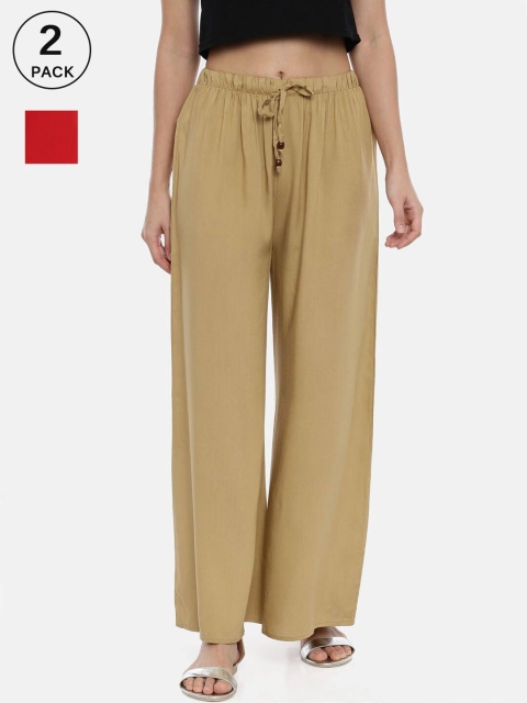 

GOLDSTROMS Women Beige & Red Pack of 2 Knitted Palazzos