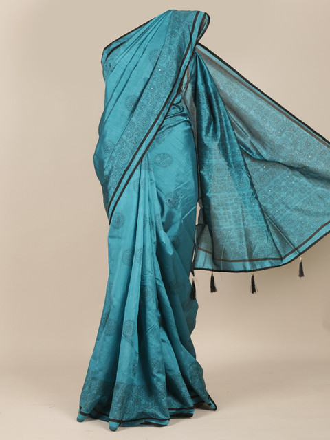 

Pothys Blue & Black Floral Cotton Blend Saree