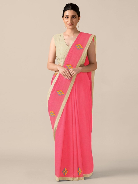 

Taneira Pink & Beige Woven Design Bengal Pure Cotton Saree