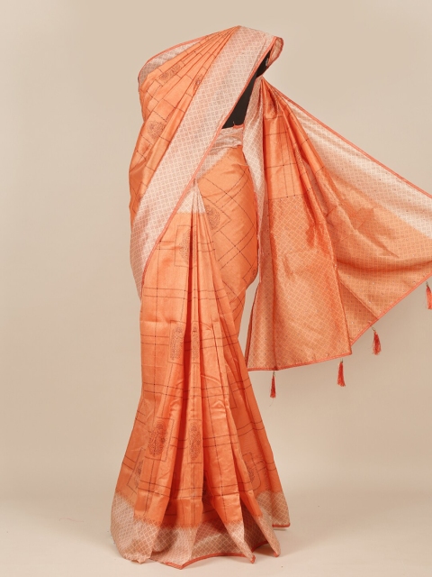 

Pothys Peach Floral Cotton Blend Saree