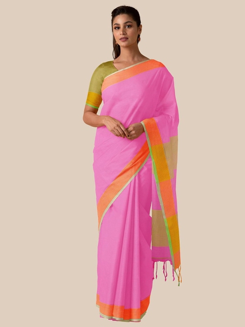

Taneira Pink Orange & Yellow border Pure Cotton Saree
