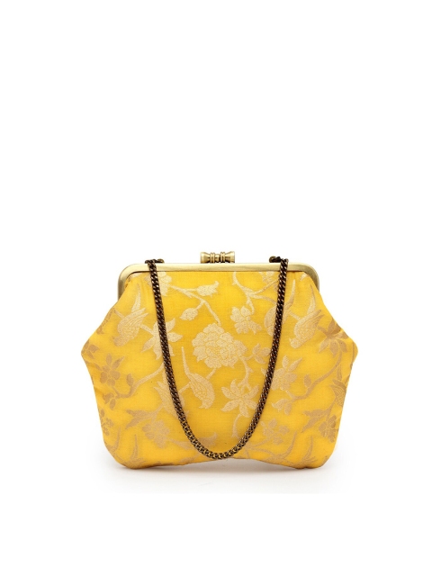

PRACCESSORII Mustard & Gold-Toned Printed Buckle Detail Purse Clutch