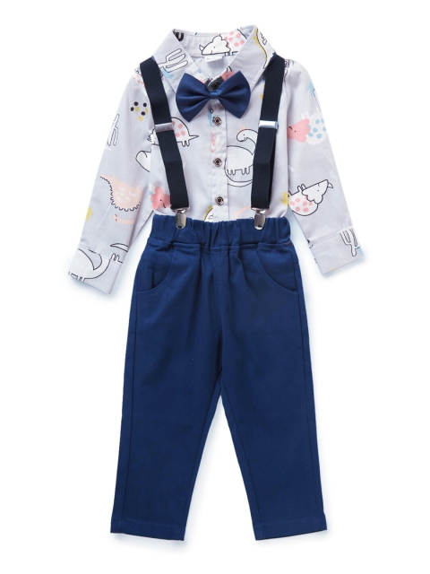 

Like A Boss Boys Grey & Navy Blue Printed Shirt with Trousers & Suspender