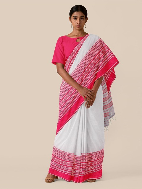 

Taneira Women Off White & Red Striped Begumpur Cotton Saree
