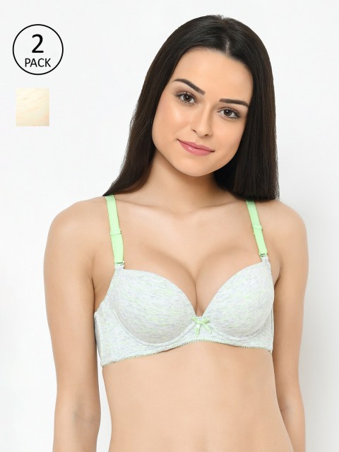 

Cosmo Lady Pack of 2 Green & Peach-Coloured Half Coverage Underwired Push-Up Bra 065925
