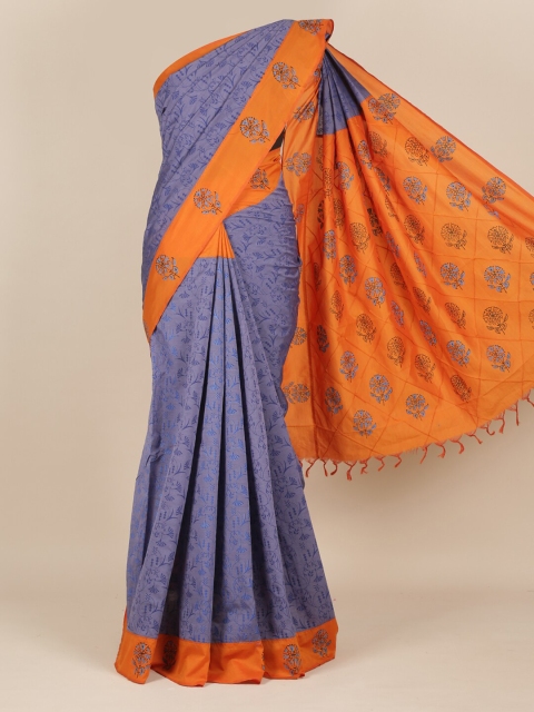 

Pothys Blue Ethnic Motifs Cotton Blend Saree