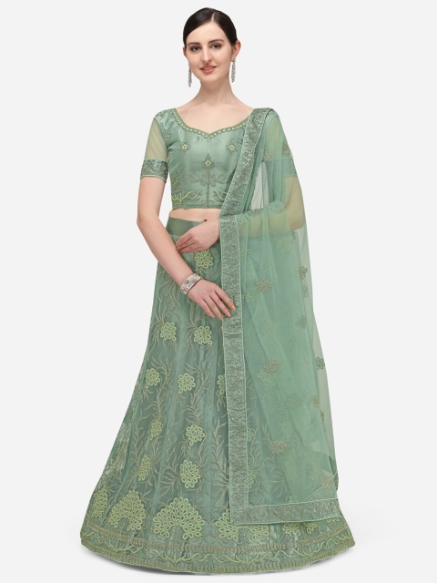 

Netram Women Light Green Semi Stiched Embroidered Net Lehenga Choli