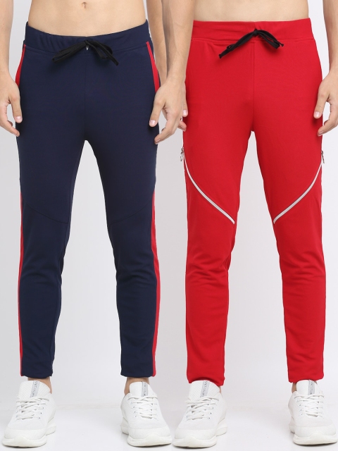 

NEUDIS Men Pack Of 2 Solid Slim-Fit Track Pants, Red