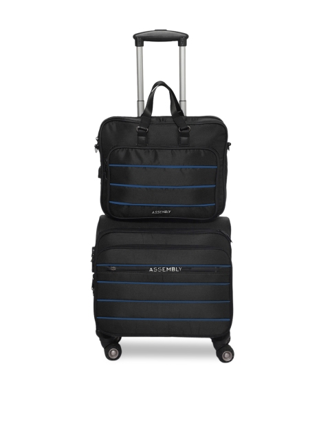 

THE ASSEMBLY Unisex Black Solid Overnighter Trolley With Laptop Messenger Bag