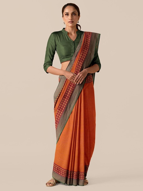 

Taneira Orange & Green Zari Pure Cotton Chettinad Saree