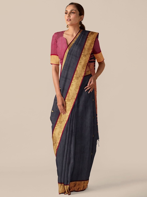 

Taneira Black & Maroon Woven Design Zari Maheshwari Silk Cotton Saree