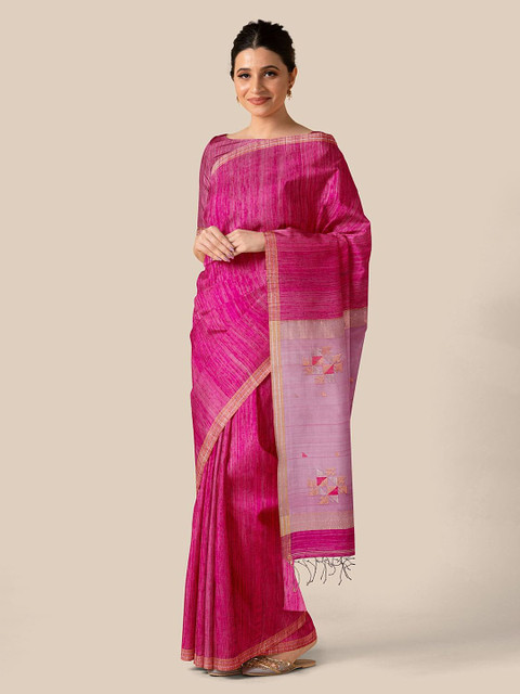 

Taneira Pink Pure Silk Tussar Saree