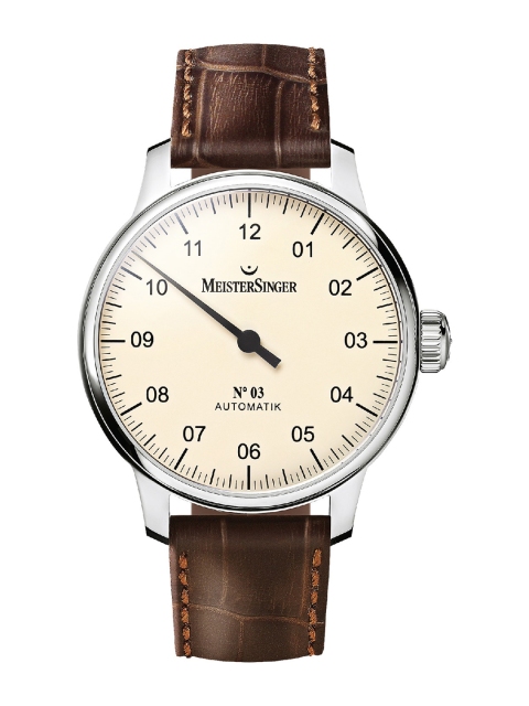 

MEISTERSINGER Men Off-White Dial & Brown Leather Textured Straps Watch AM903