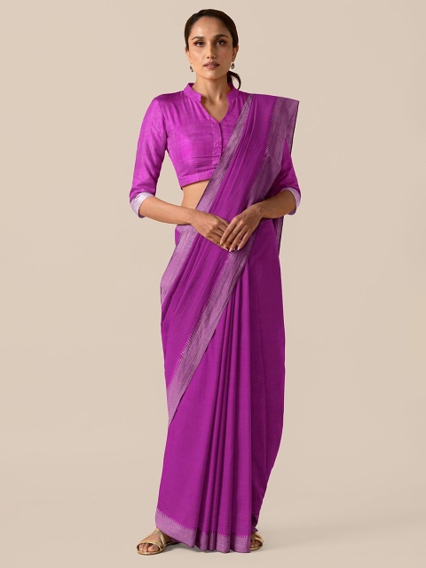 

Taneira Magenta & Silver-Toned Pure Cotton Mangalagiri Saree
