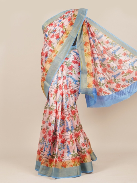 

Pothys Pink & Red Floral Printed Jute Silk Saree