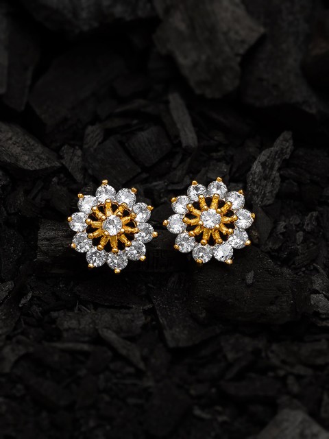 

Aadita Gold Toned Handcrafted Gold Plated American Diamond Studs Earrings