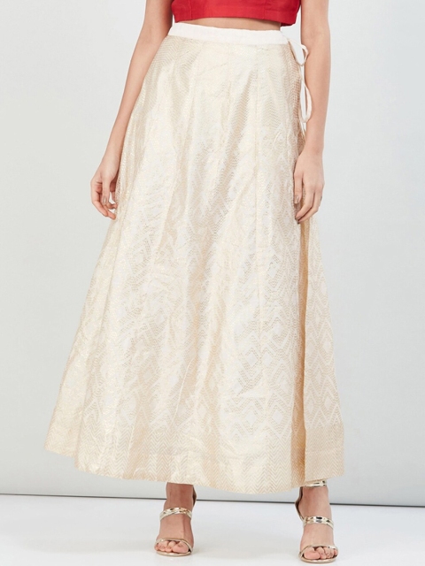 

max Women Off-White Foil Printed Flared Maxi Skirt