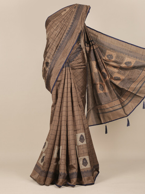 

Pothys Brown & Black Checked Saree