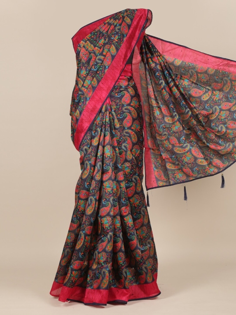 

Pothys Navy Blue & Pink Ethnic Motifs Saree