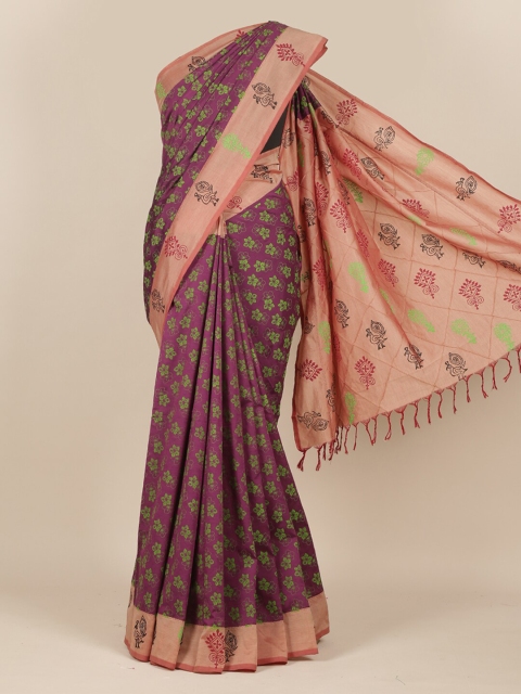 

Pothys Purple & Green Ethnic Motifs Cotton Blend Saree