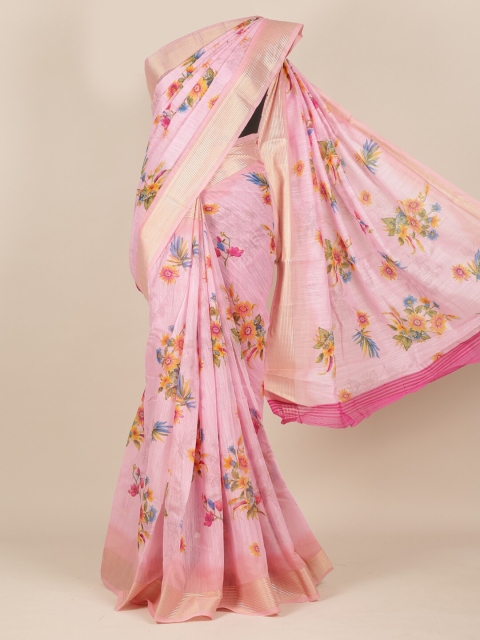 

Pothys Pink Floral Zari Jute Silk Saree
