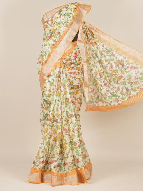 

Pothys Cream & Yellow Floral Jute Silk Saree