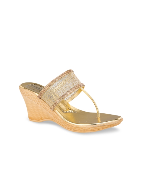 

LONDON STEPS Gold Embellished Ethnic Wedge Sandals