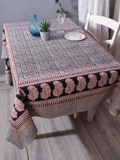 

RANGDESI Off White & Red Hand Block Printed Cotton 6-SeaterTable Cover