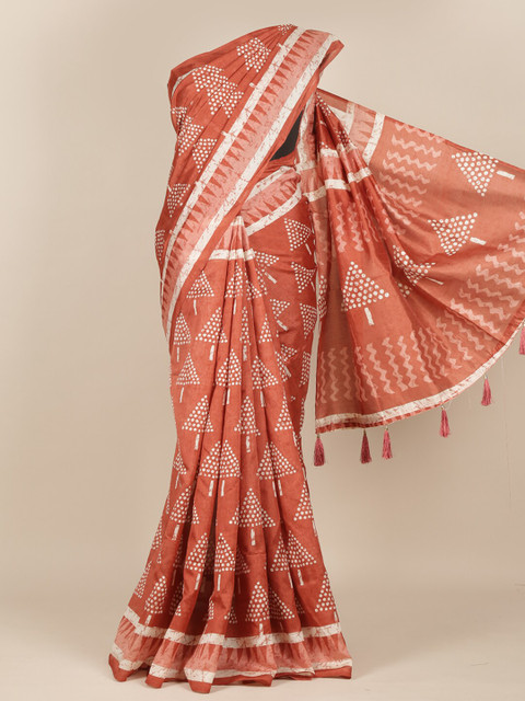 

Pothys Women Brown & White Cotton Blend Saree