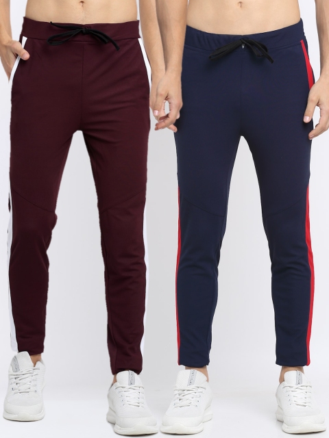 

NEUDIS Men Pack Of 2 Solid Slim-Fit Track Pants, Maroon