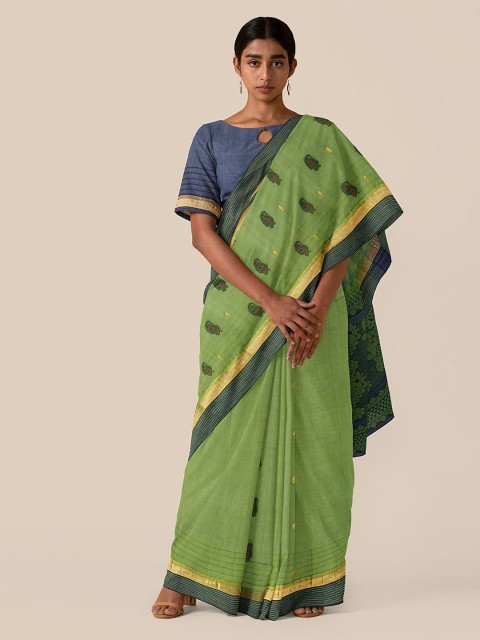 

Taneira Green & Blue Woven Design Pure Cotton Saree