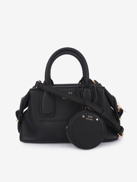 

LYN Black Textured PU Structured Handheld Bag