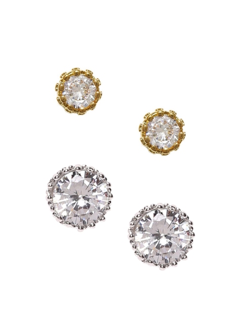 

OOMPH Set of 2 Silver & Gold Tone Cubic Zirconia Stud Earrings
