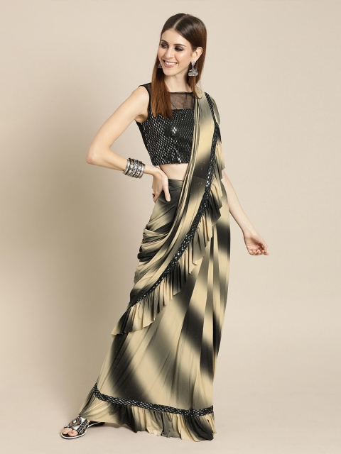 

Chhabra 555 Olive & Black Ombre Ruffled Ready To Wear Saree