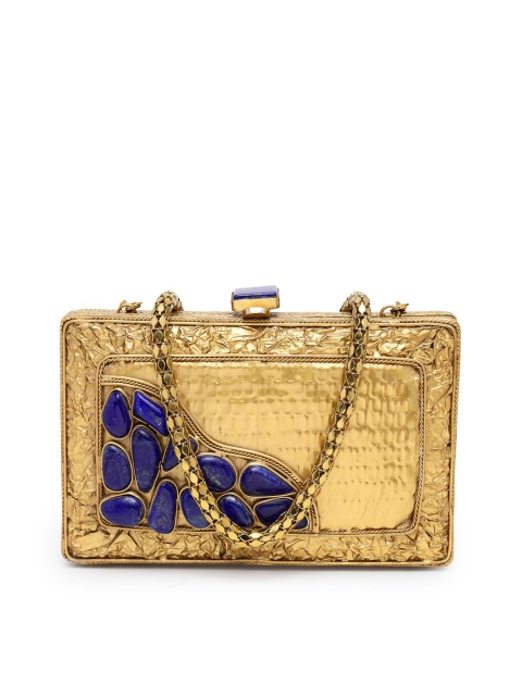 

PRACCESSORII Gold & Blue Embellished Box Clutch