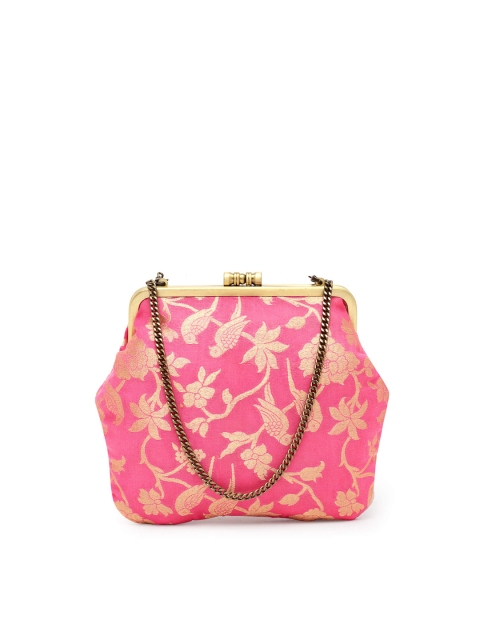 

PRACCESSORII Fuchsia & Gold-Toned Printed Purse Clutch