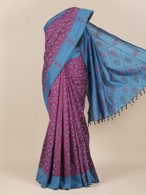 

Pothys Purple Floral Printed Cotton Blend Saree