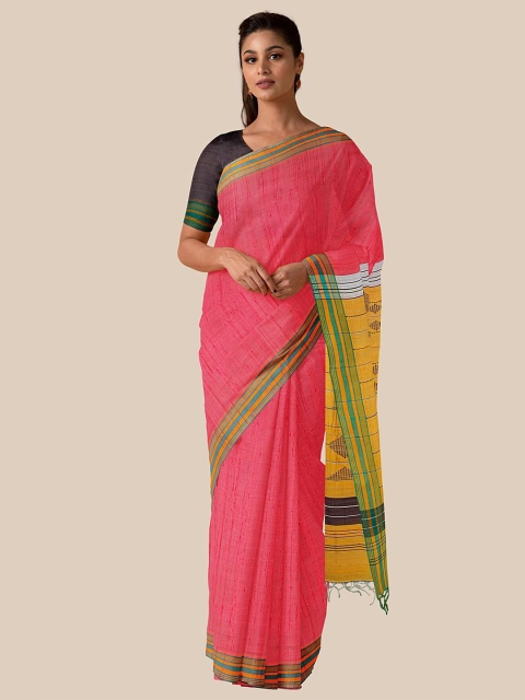 

Taneira Pink & Blue Pure Silk Tussar Saree
