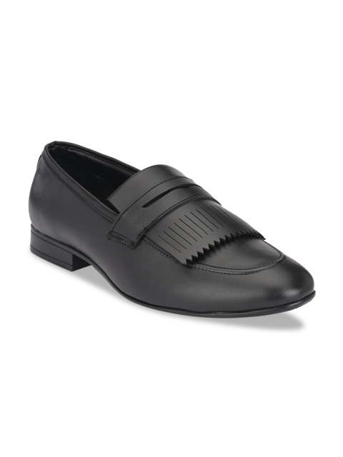 Big Fox Men Black Textured Semi-Formal Loafers