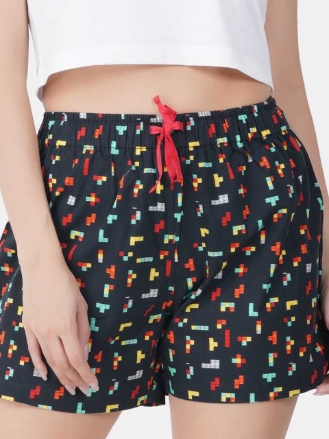 

Smugglerz Women Navy Blue & Red Printed Cotton Lounge Shorts