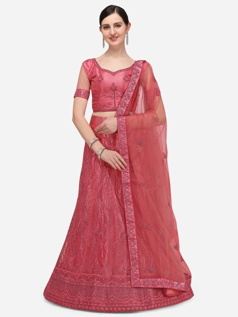 

Netram Women Pink Semi Stitched Embroidered Net Lehenga Choli