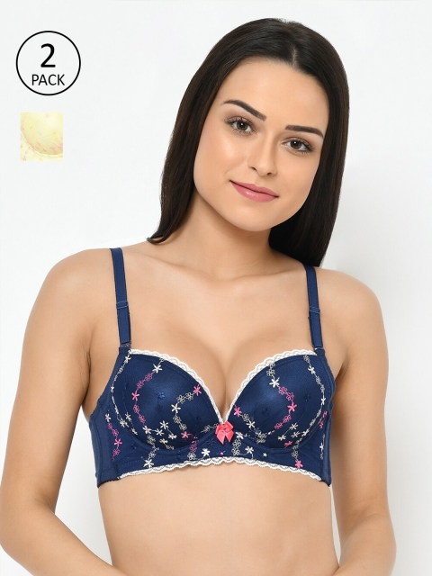 

Cosmo Lady Navy Blue & Yellow pack of 2 Floral Push-Up Bra